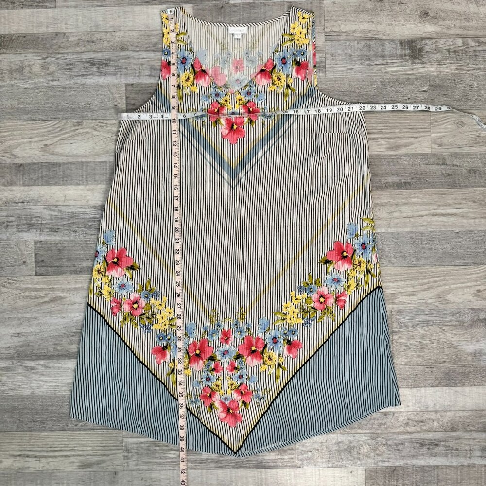J. Jill Navy Stripe Sleeveless Mini Dress with Pink & Yellow Floral Embroidery - Picture 3 of 5